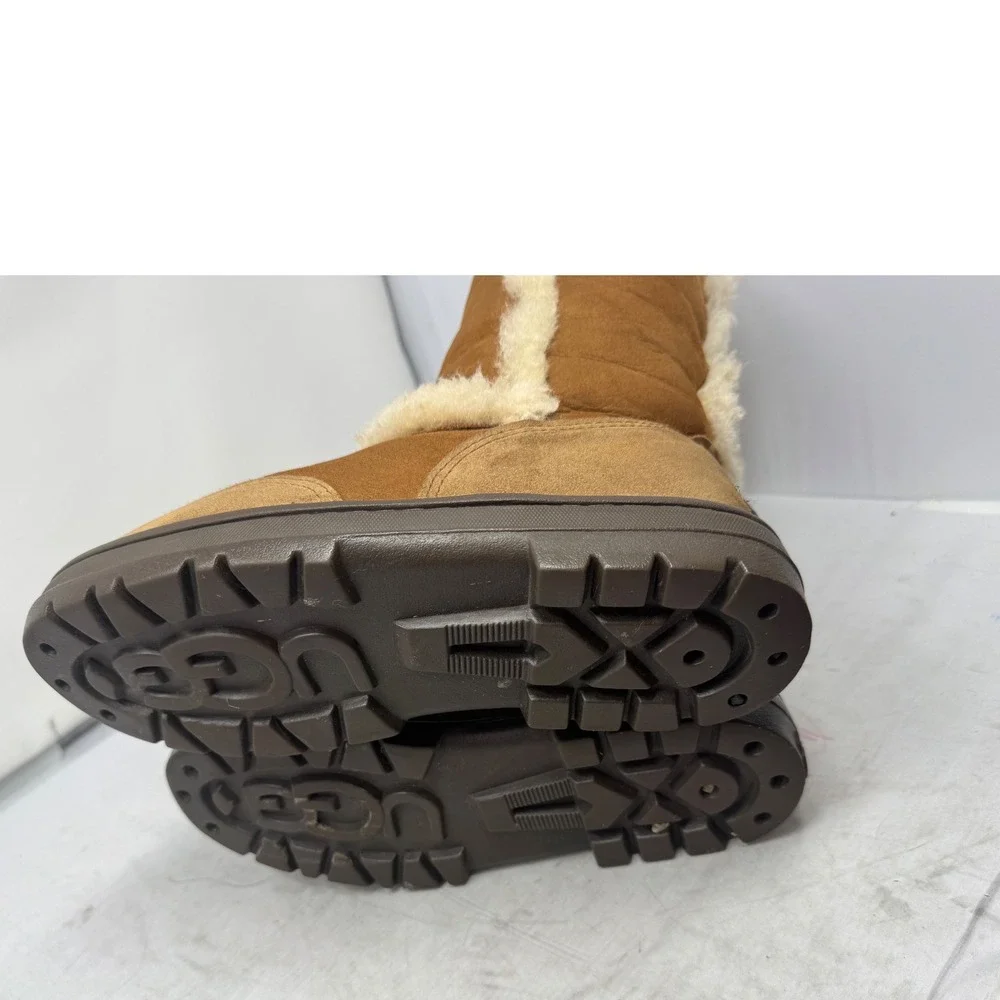 Rare🔥UGG Australia🩷🤎🩷Tall Chestnut Leather Shearling sheepskin Winter Boot 9
